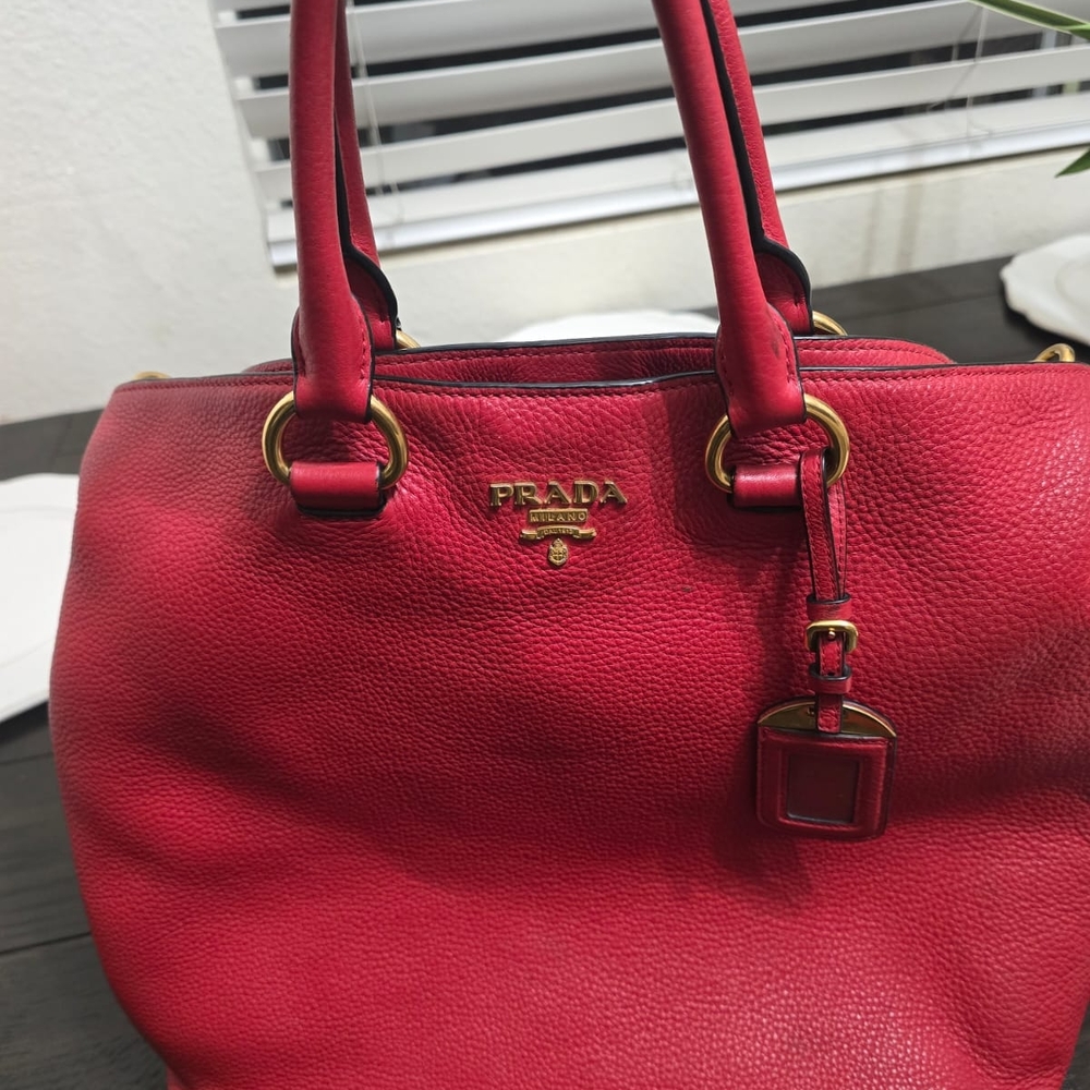 Prada Red Leather Satchel with Gold Details - Picture 9 of 11